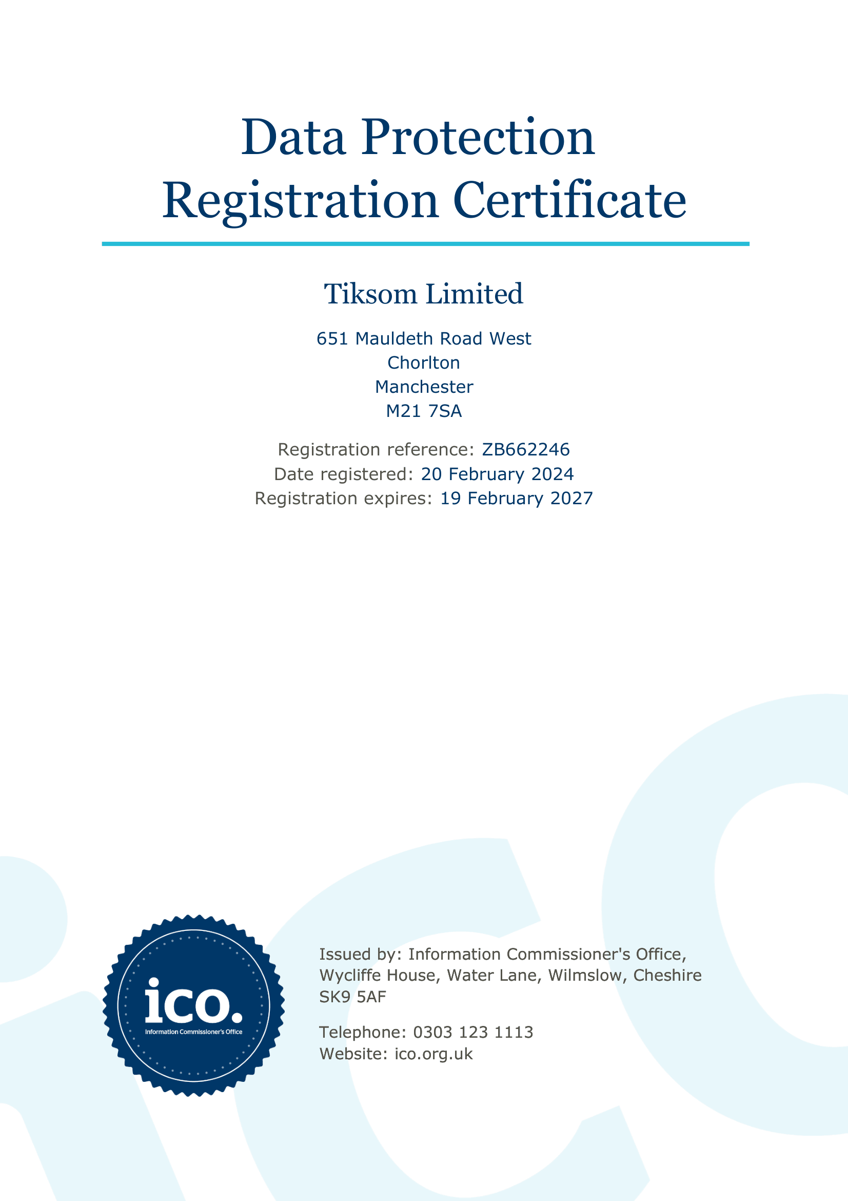 Tiksom ICO certificate